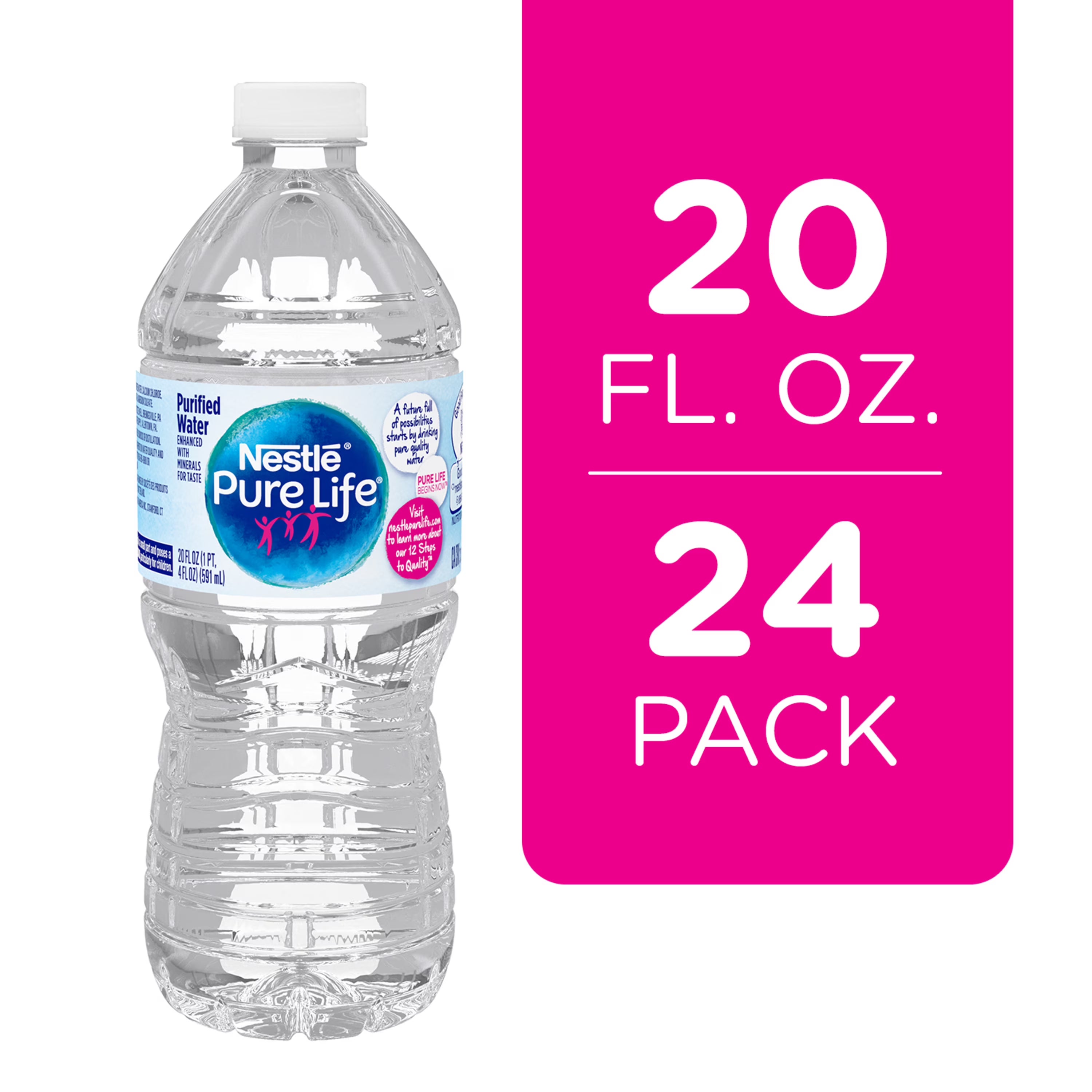 24 Pack Purified Bottled Water, 20 Fl Oz Z560001
