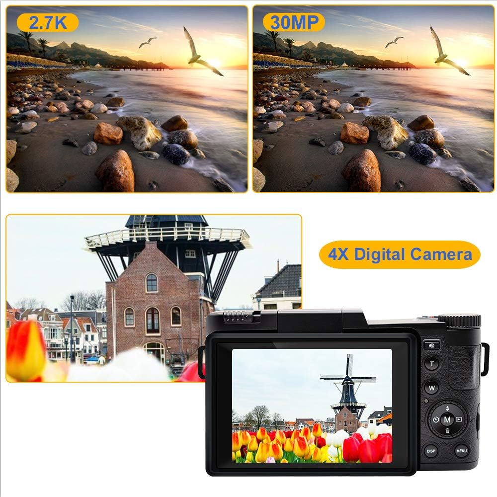 2.7K 30MP Full HD Digital Camera with Retractable Flash and 3 Inch Flip Screen S3295