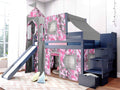 Blue Low Loft Twin Stairway Bed with Slide and Tent C28925