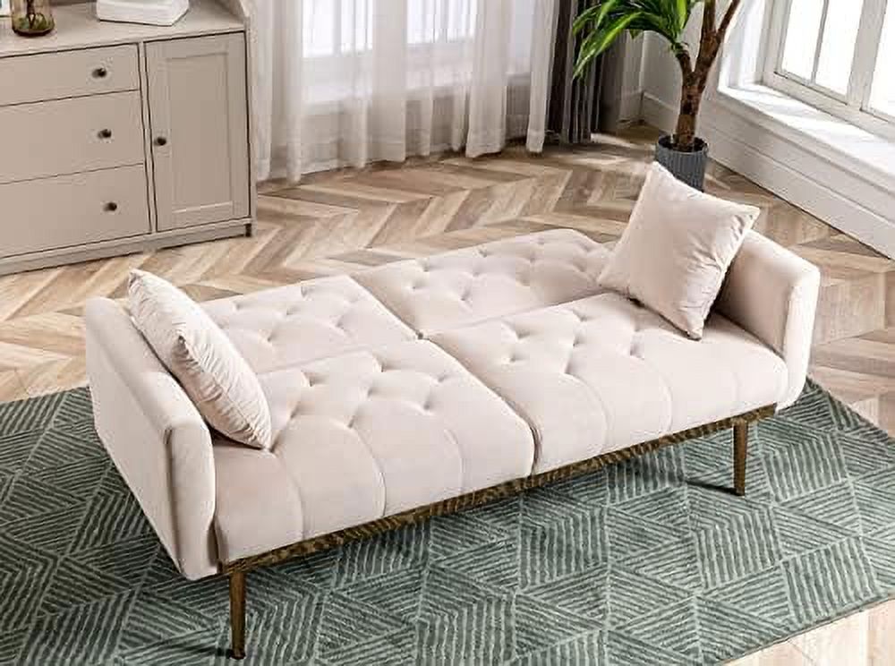 Convertible Velvet Futon Sofa Bed with 2 Pillows C371583