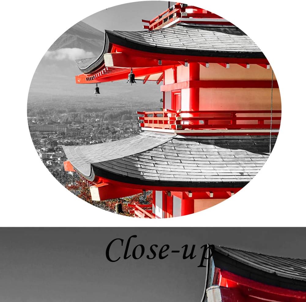 Black and White Photograph with Pop of Red on a Chinese Shrine Canvas Prints Wall Art Fall Landscape Photo to Canvas Giclee Artwork with Frame Ready to Hang Home Decor 24x36inch Z4304