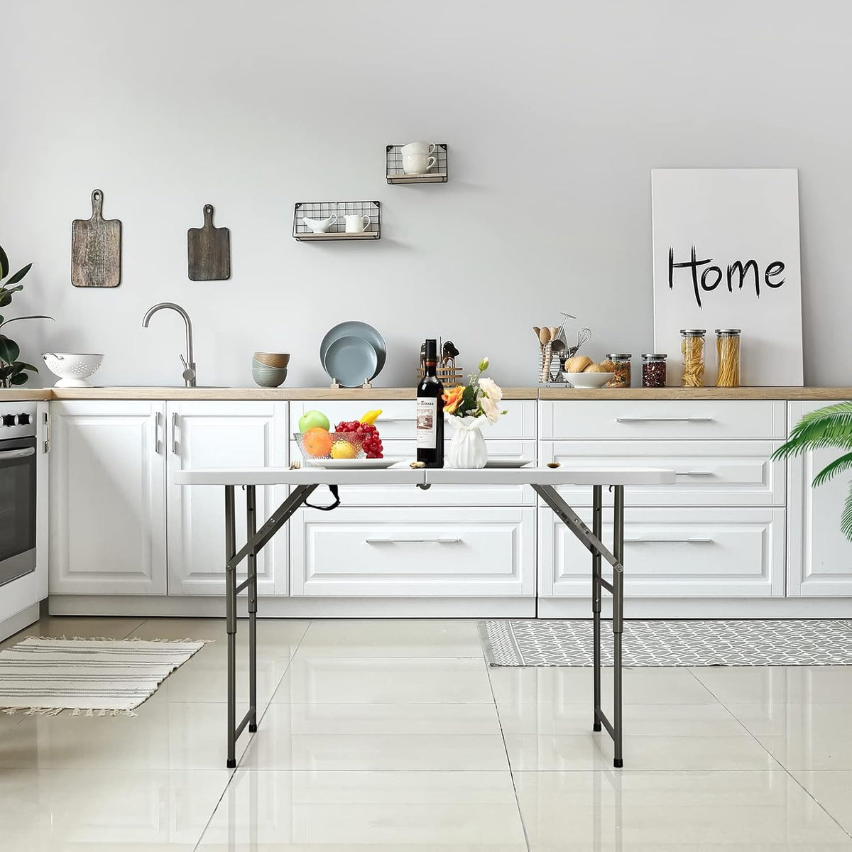 White 4ft Bi-Folding Plastic Dining Table Q6129