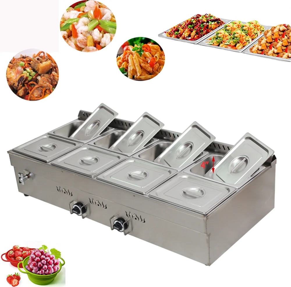 8-Pan LP Gas Buffet Food Warmer Stainless Steel Z844845