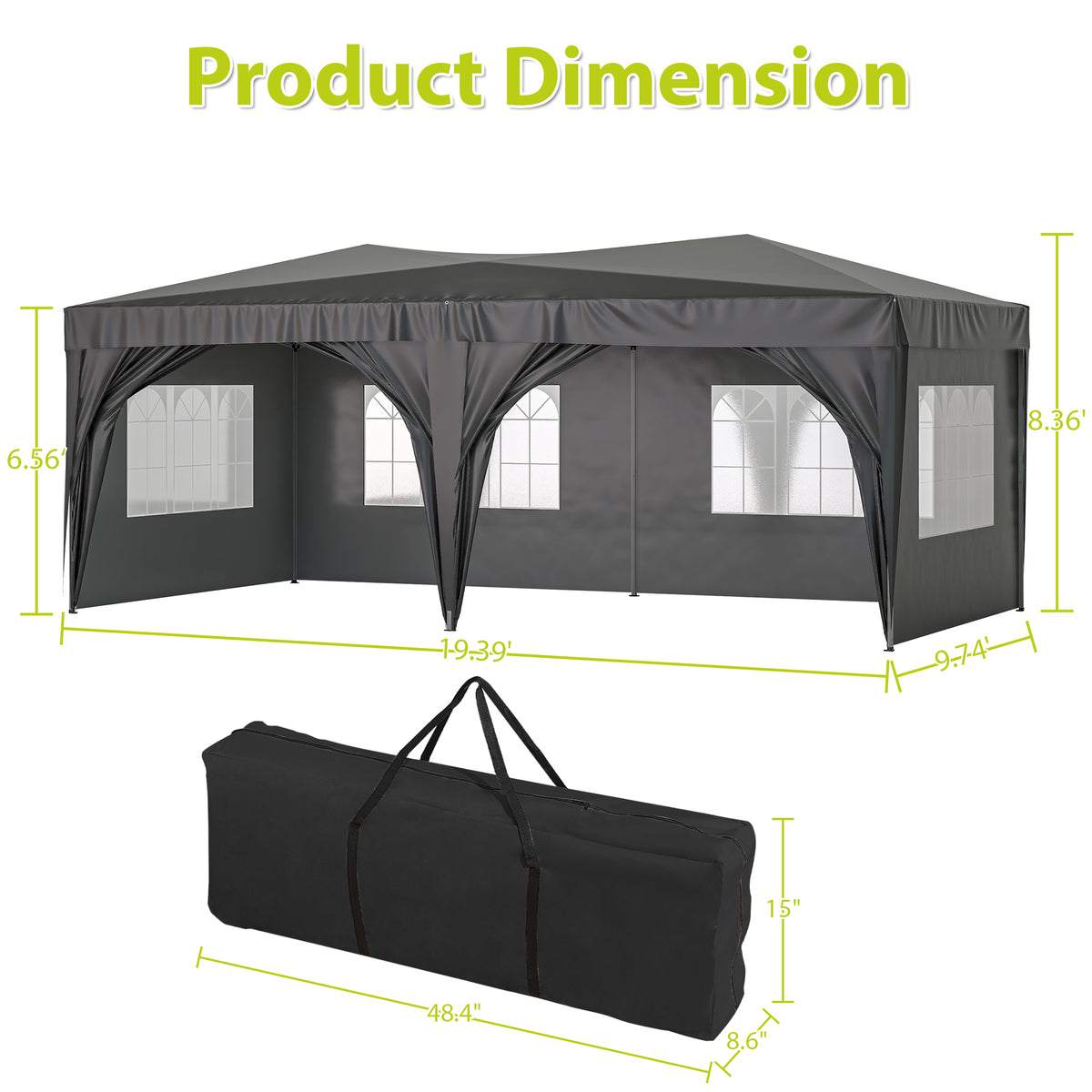 10x20 Pop-up Canopy Tent with 6 Sidewalls, Black P65994
