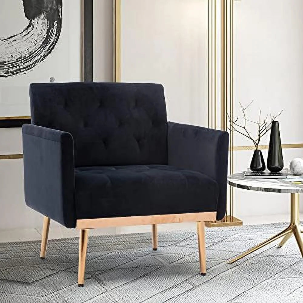 Black Velvet Tufted Accent Chair with Metal Legs R75722