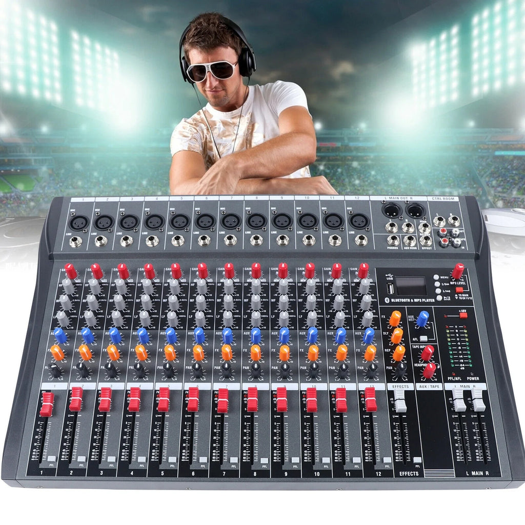 12 Channel Audio Mixer Bluetooth USB DJ Sound Mixing Console B731337