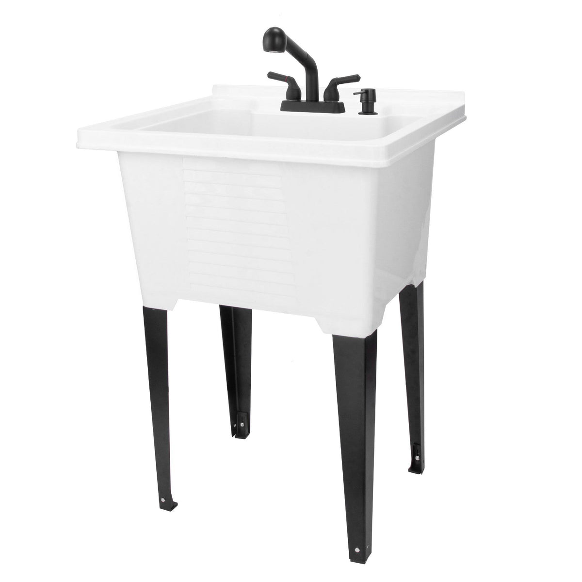 White Utility Sink with Black Pull-Out Faucet 18 Gallon C41999