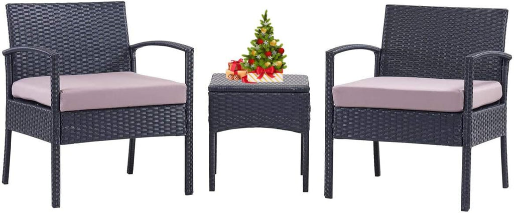 Blue 3 PCS Patio Rattan Bistro Set with Coffee Table and 2 Sofas Y439166