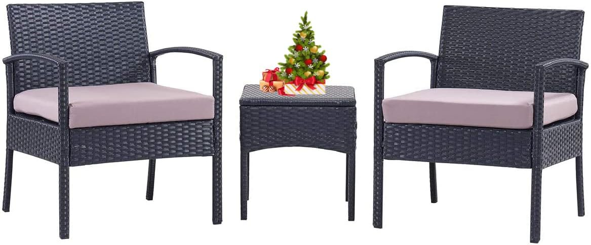 Blue 3 PCS Patio Rattan Bistro Set with Coffee Table and 2 Sofas Y439166