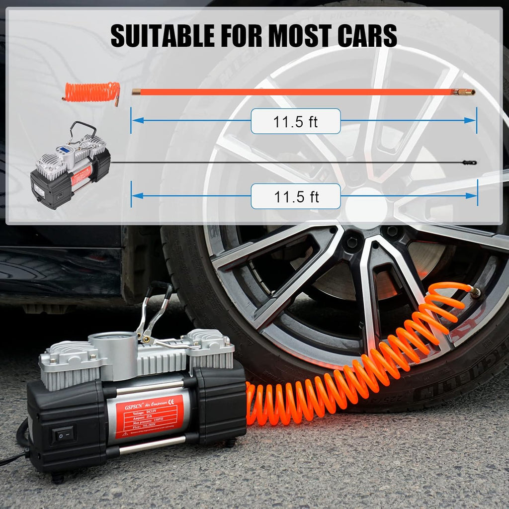 Portable Air Compressor Pump Tire Inflator with Digital Gauge, Heavy Duty Double Cylinder 12V Tire Pump 150 PSI with Tire Repair Kit and Toolbox, Pack of 2 O640405