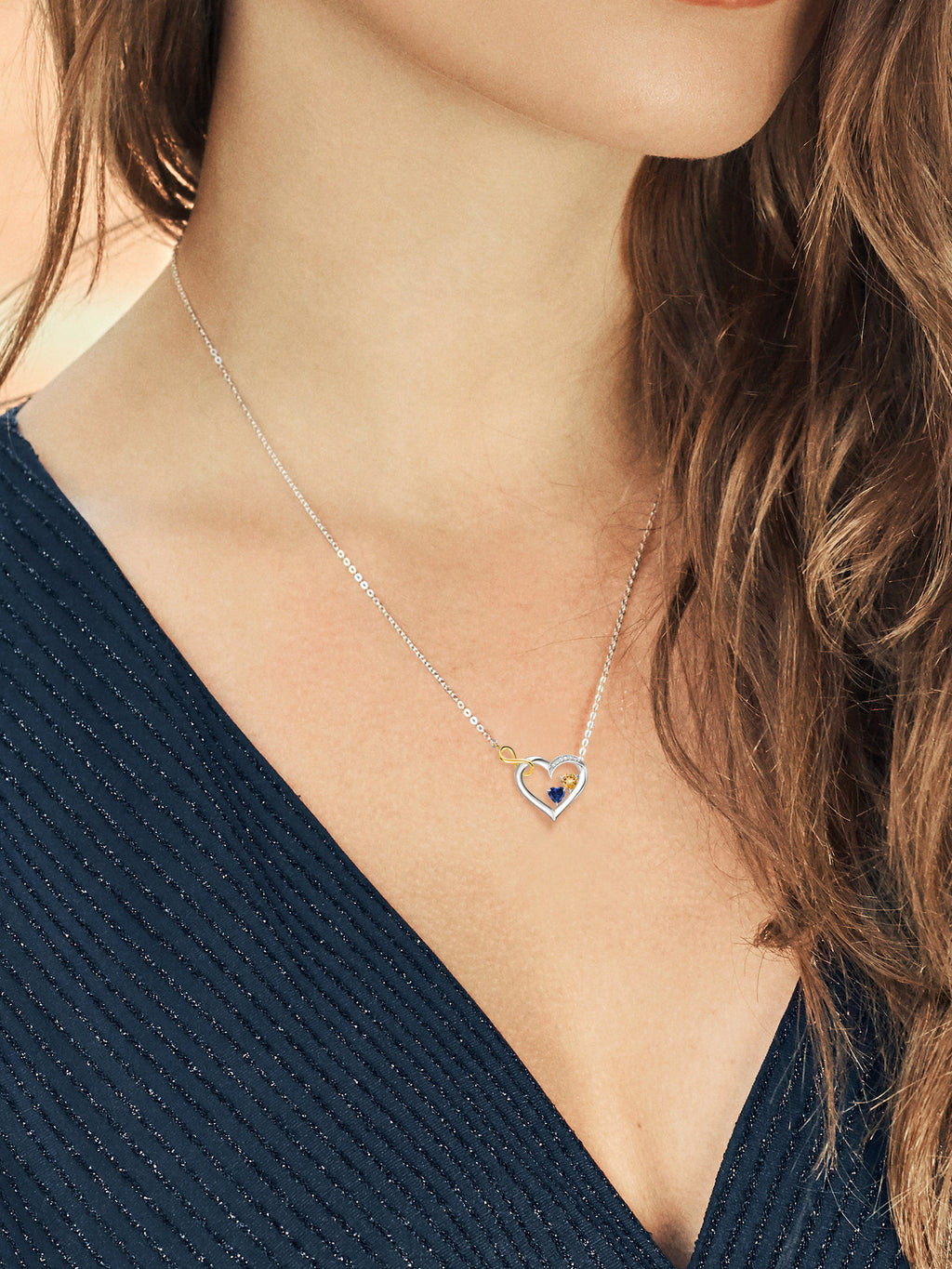 925 Sterling Silver 10K Yellow Gold Citrine Blue Created Sapphire White Lab Grown Diamond Infinity Heart Pendant Necklace 0.75 Cttw 18 inch Chain D48958