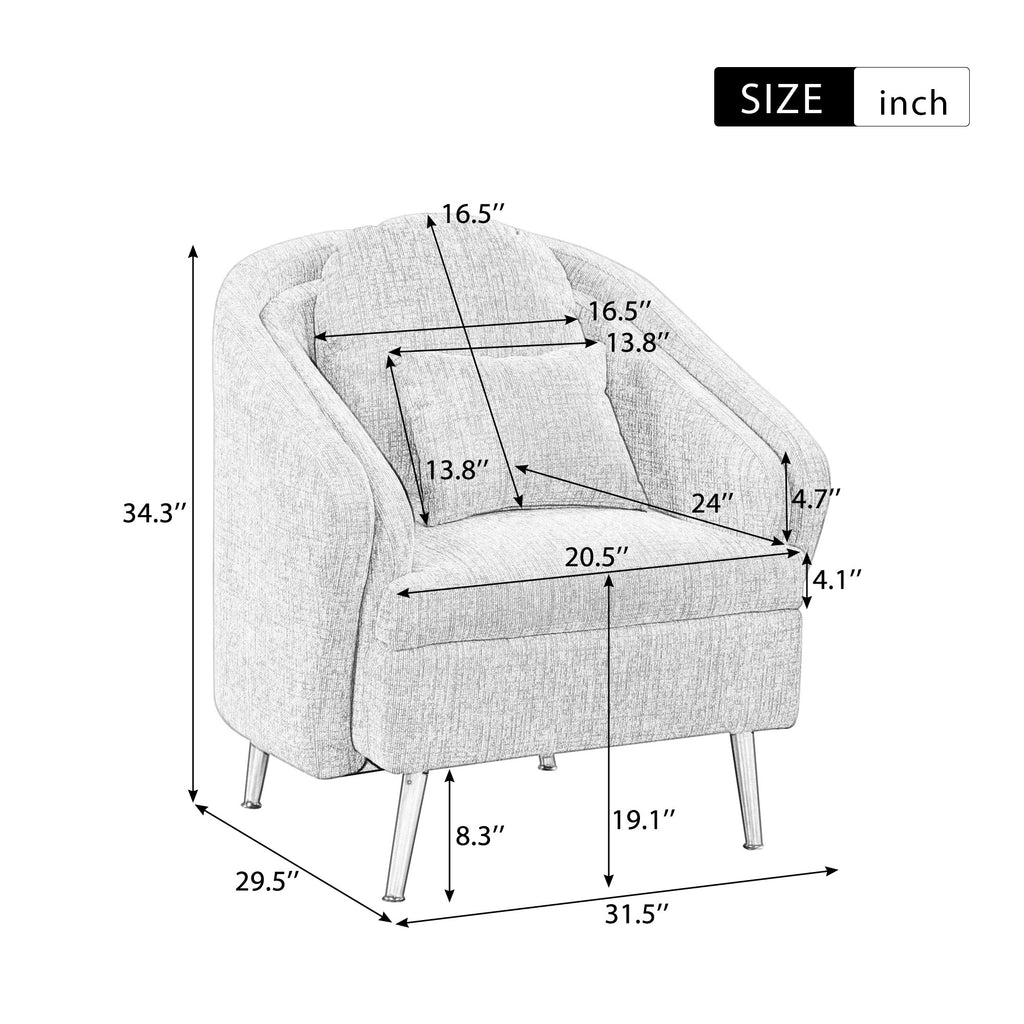 Light Grey Upholstered Accent Chair with Lumbar Pillow and Metal Legs O84157