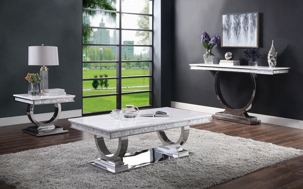 White Printed Faux Marble End Table M3223