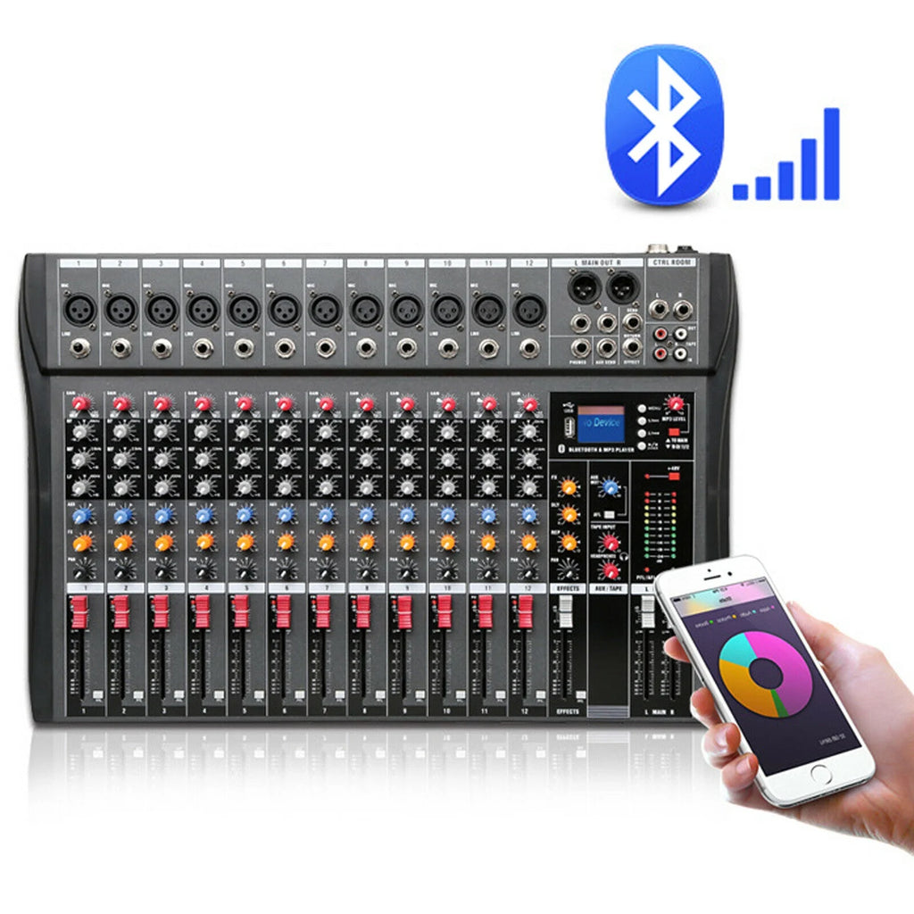 12 Channel Audio Mixer Bluetooth USB DJ Sound Mixing Console B731337