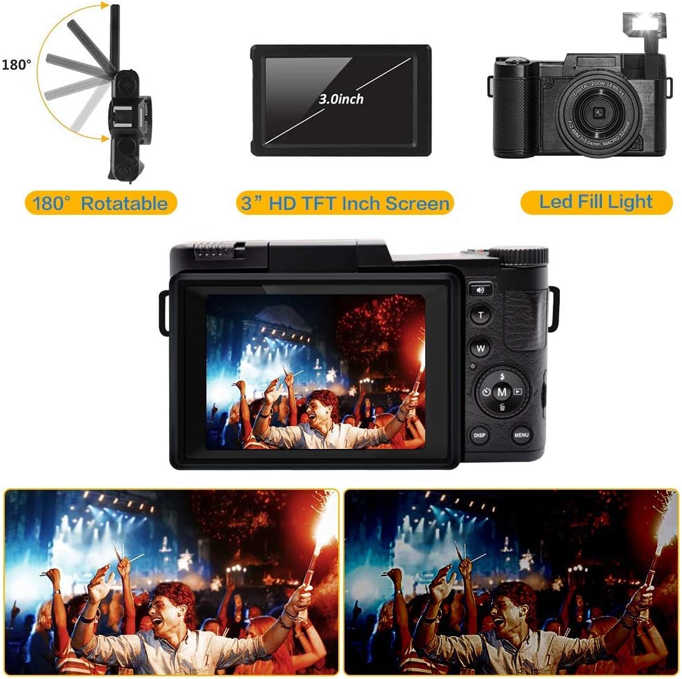 2.7K 30MP Full HD Digital Camera with Retractable Flash and 3 Inch Flip Screen S3295