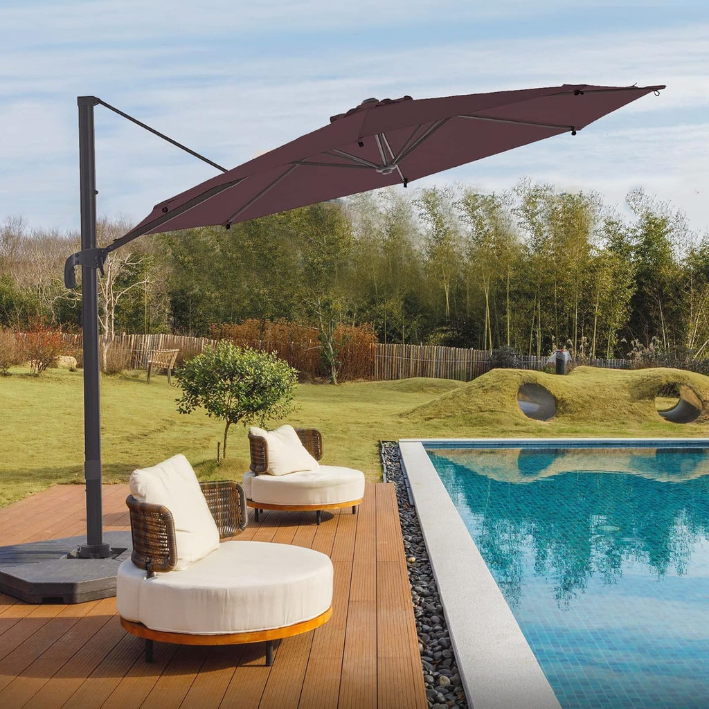 Brick Red 10 FT Offset Patio Umbrella with Aluminum Frame X82978