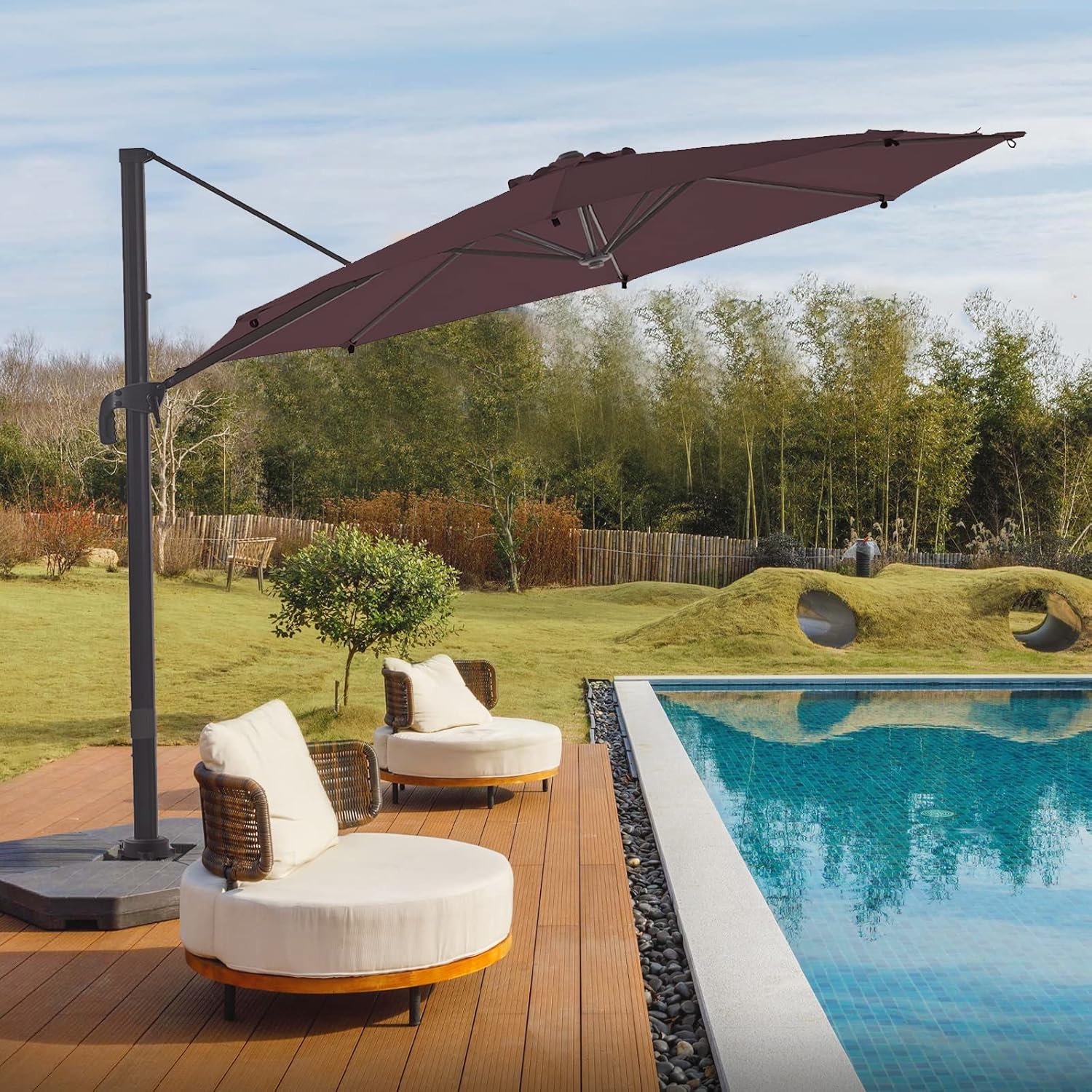 Brick Red 10 FT Offset Patio Umbrella with Aluminum Frame X82978