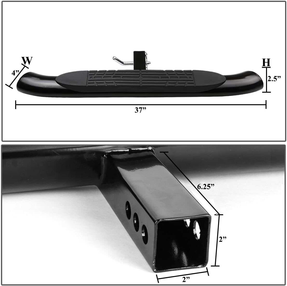 4'' Oval Hitch Step Rear Bumper Guard Black Chrome Stainless Steel Bars V93918
