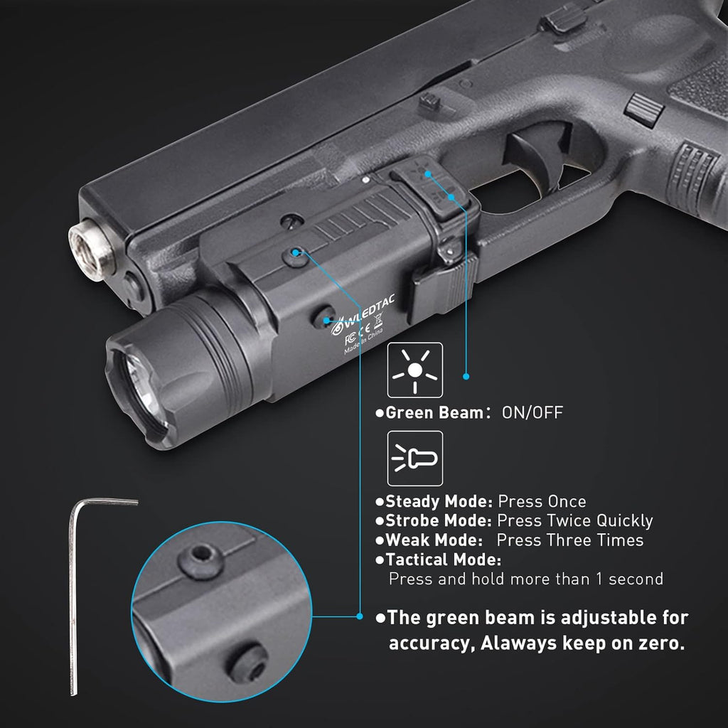 Tactical Flashlight Weapon Light, 600 Lumens, Quick Detach Rail Mount A126