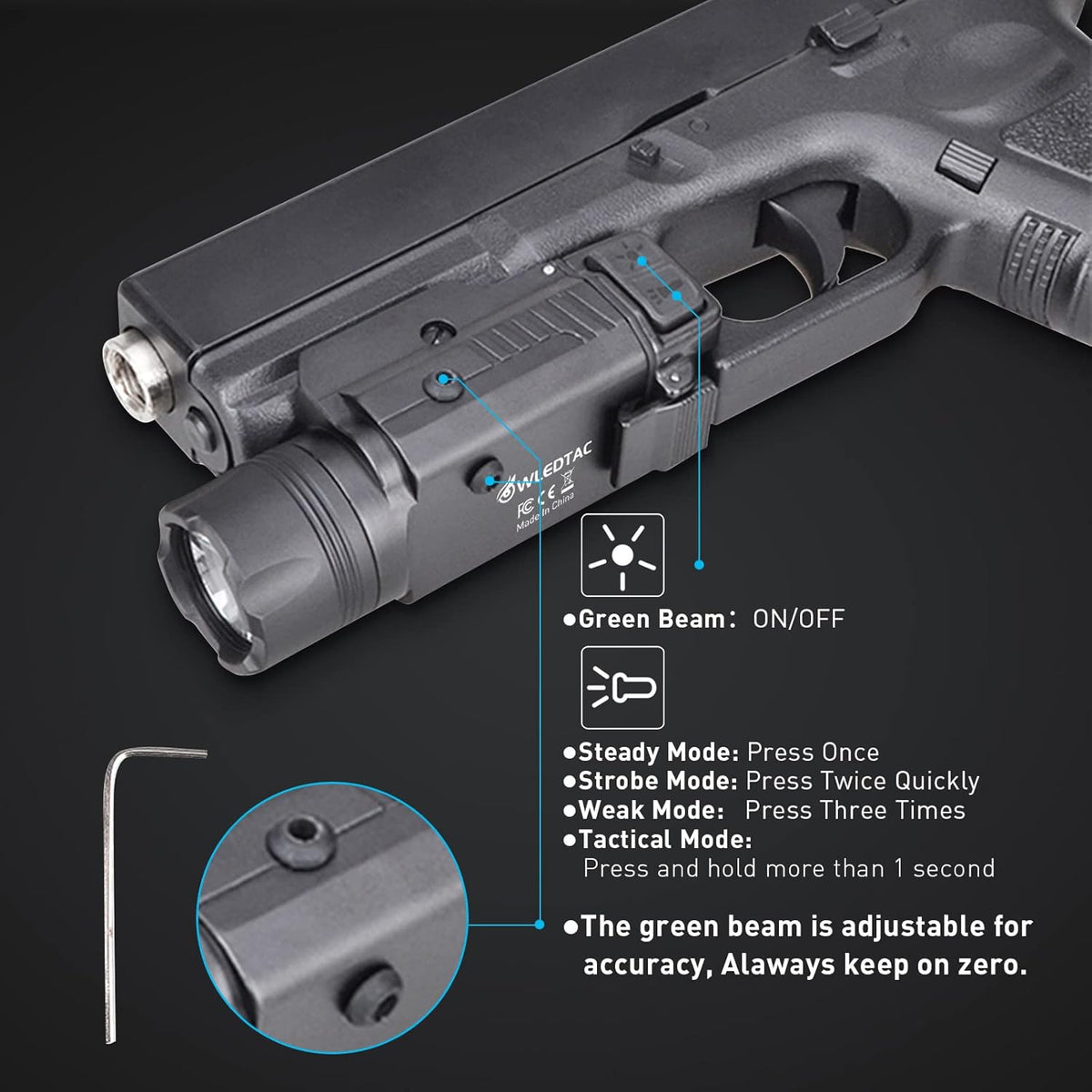 Tactical Flashlight Weapon Light, 600 Lumens, Quick Detach Rail Mount A126