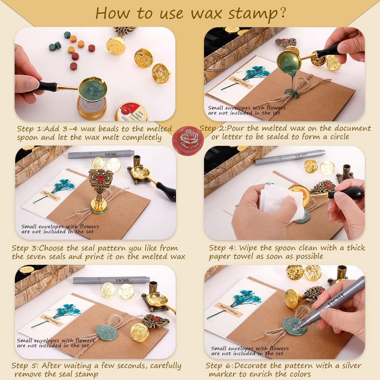 Pheasant Quill Pen and Ink Set Wax Seal Stamp Kit with Leather Journal Notebook, 7 Wax Stamp Heads, Pack of 2 X451065