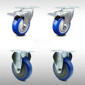 4 inch Blue Polyurethane Top Plate Caster Set 2 Lock Brake 2 Rigid X401