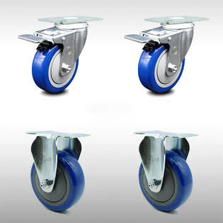 4 inch Blue Polyurethane Top Plate Caster Set 2 Lock Brake 2 Rigid X401