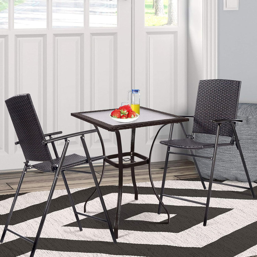 Set of 4 Folding Wicker Rattan Bar Stools with Back P74354