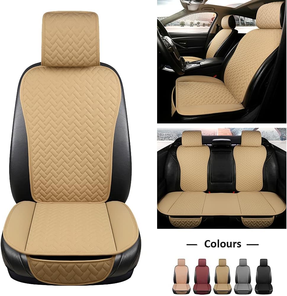 Beige PU Leather Car Seat Covers Full Set I9544