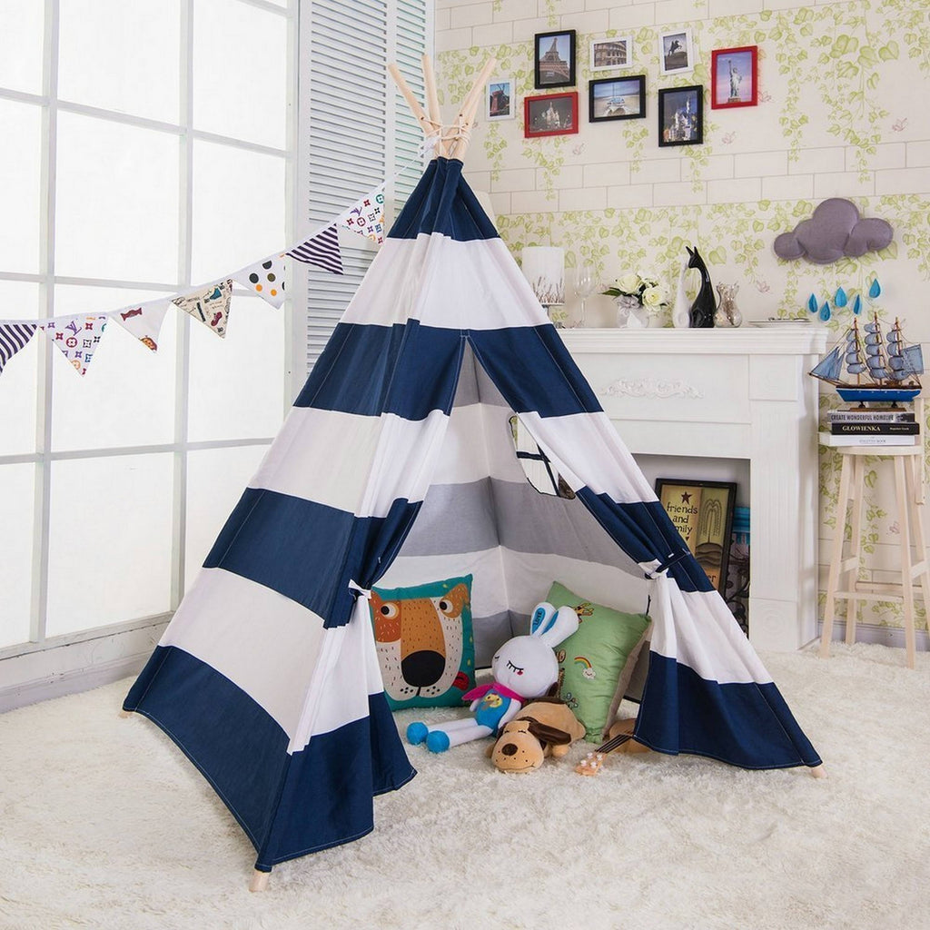 Natural Cotton Canvas Teepee Tent - 1pc - BlueWideStripe S635
