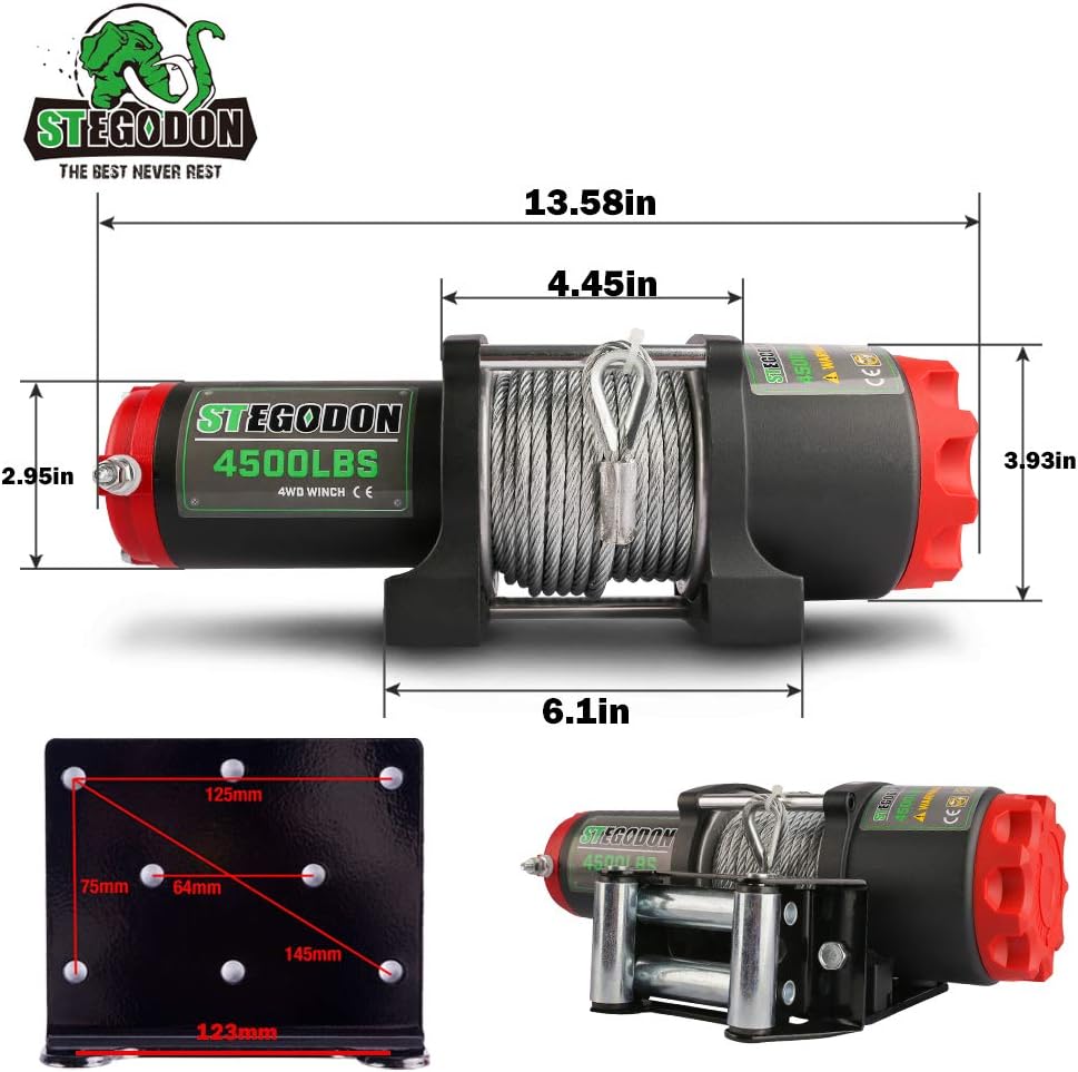 4500 lb. 12V Steel Cable Electric Winch with Wireless Remote U4212