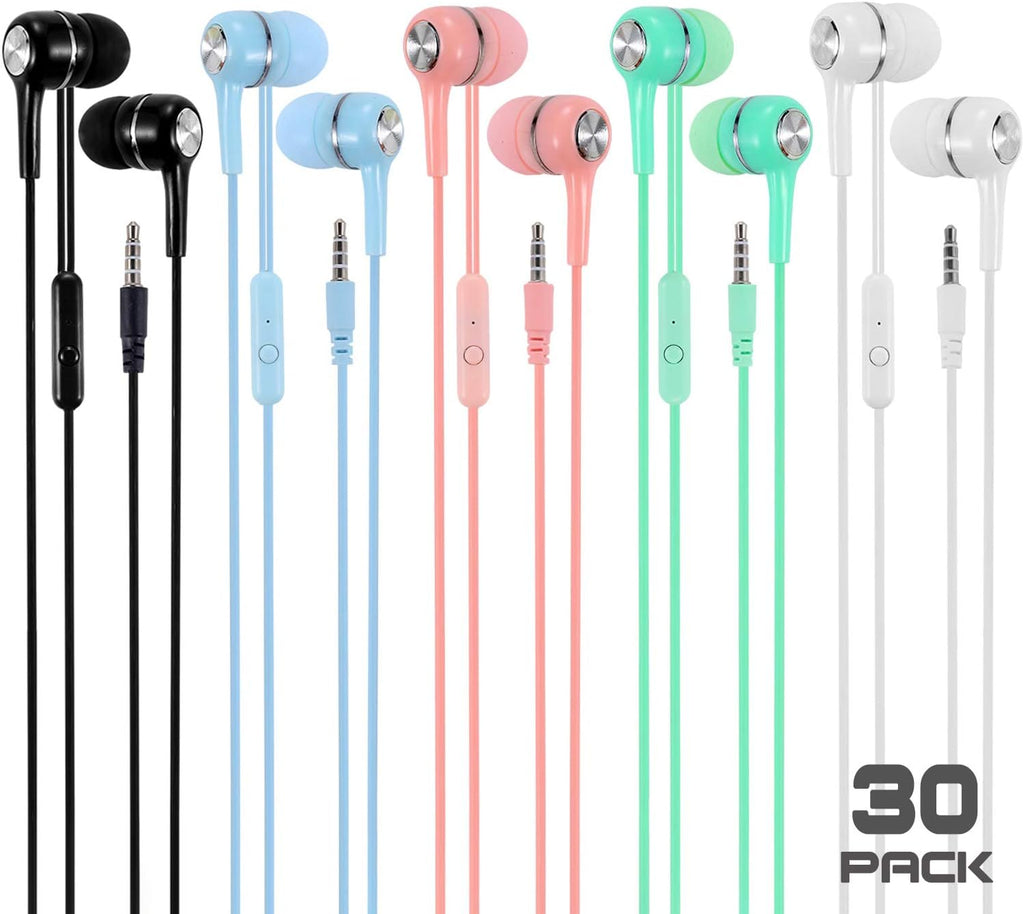 100 Packs Multi Colored Earbuds Headphones with Microphone E6728