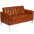 Cognac Brown Leather Reception Loveseat K9489