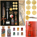 Pheasant Quill Pen and Ink Set Wax Seal Stamp Kit with Leather Journal Notebook, 7 Wax Stamp Heads, Pack of 2 X451065