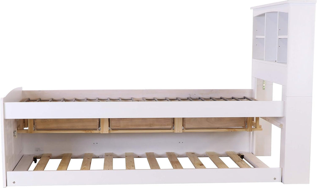 White Twin Bookcase Bed with 3 Drawers and Trundle D42771
