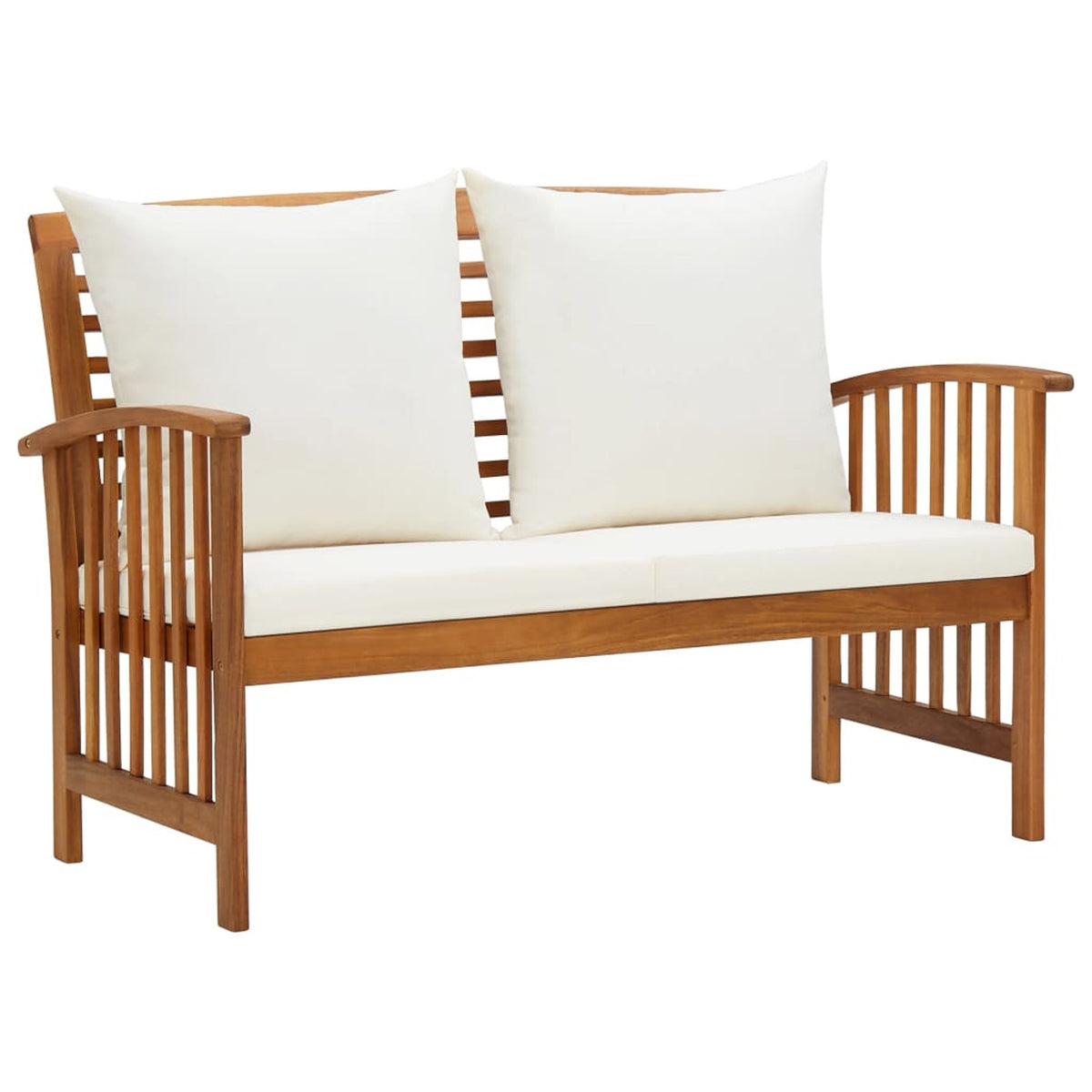 4 Piece Patio Lounge Set with Cream White Cushions Acacia Wood Outdoor Sectional Sofa Set D49826