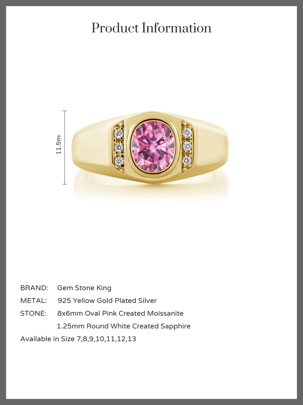 18K Yellow Gold Plated Silver Oval Pink Moissanite and Created Sapphire Ring S34131