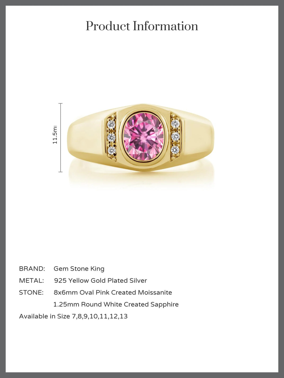 18K Yellow Gold Plated Silver Oval Pink Moissanite and Created Sapphire Ring S34131