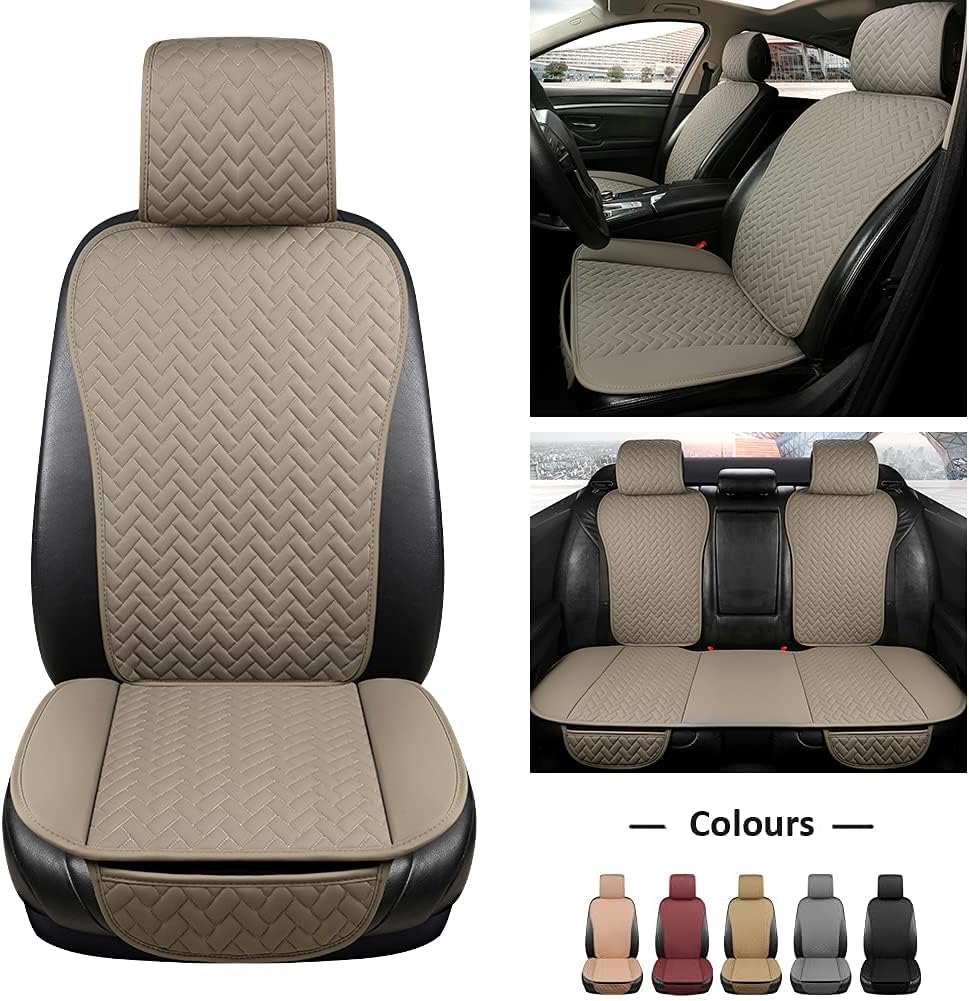 Beige PU Leather Car Seat Covers Full Set I9544
