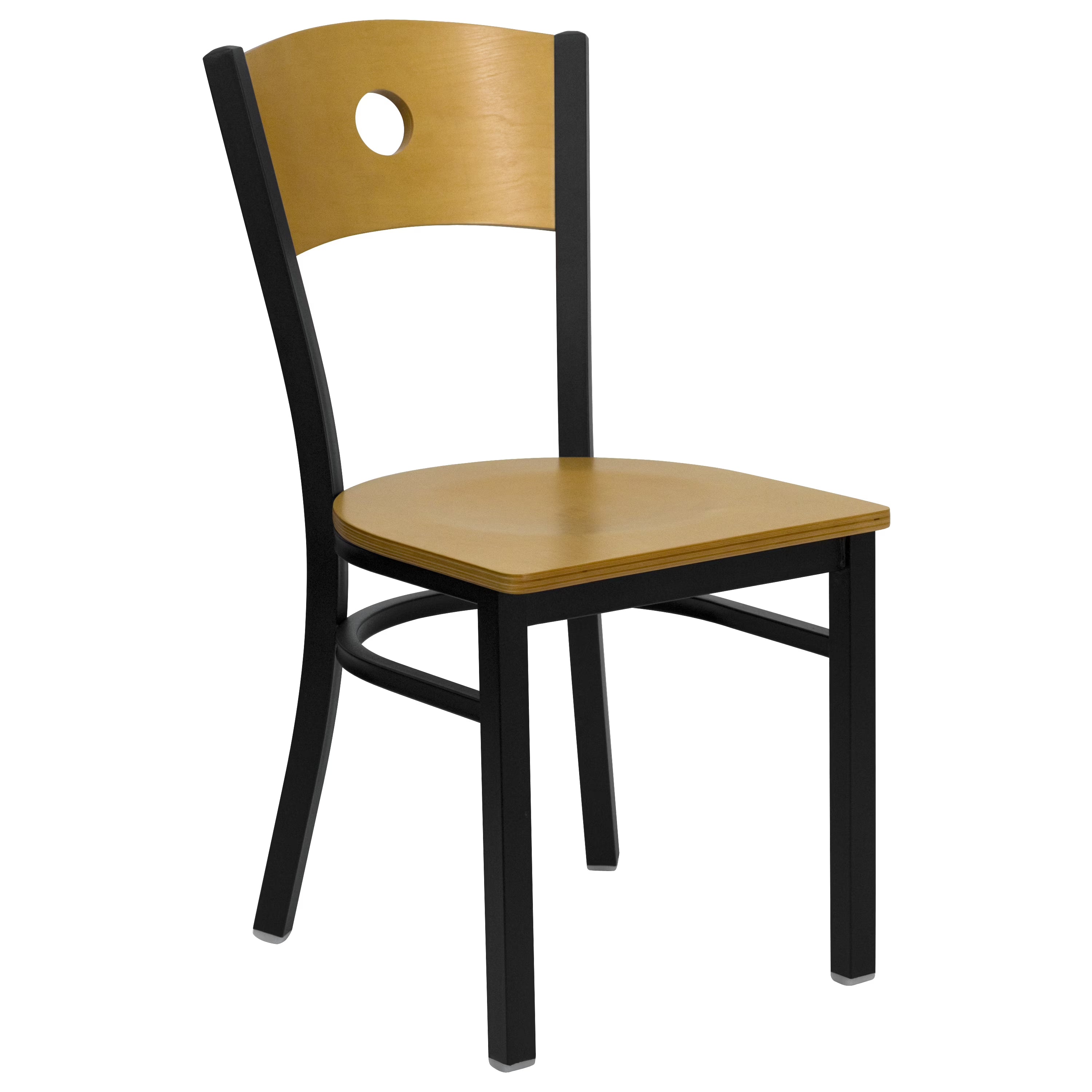 Black Circle Back Metal Restaurant Chair with Natural Wood Back & Seat B3944