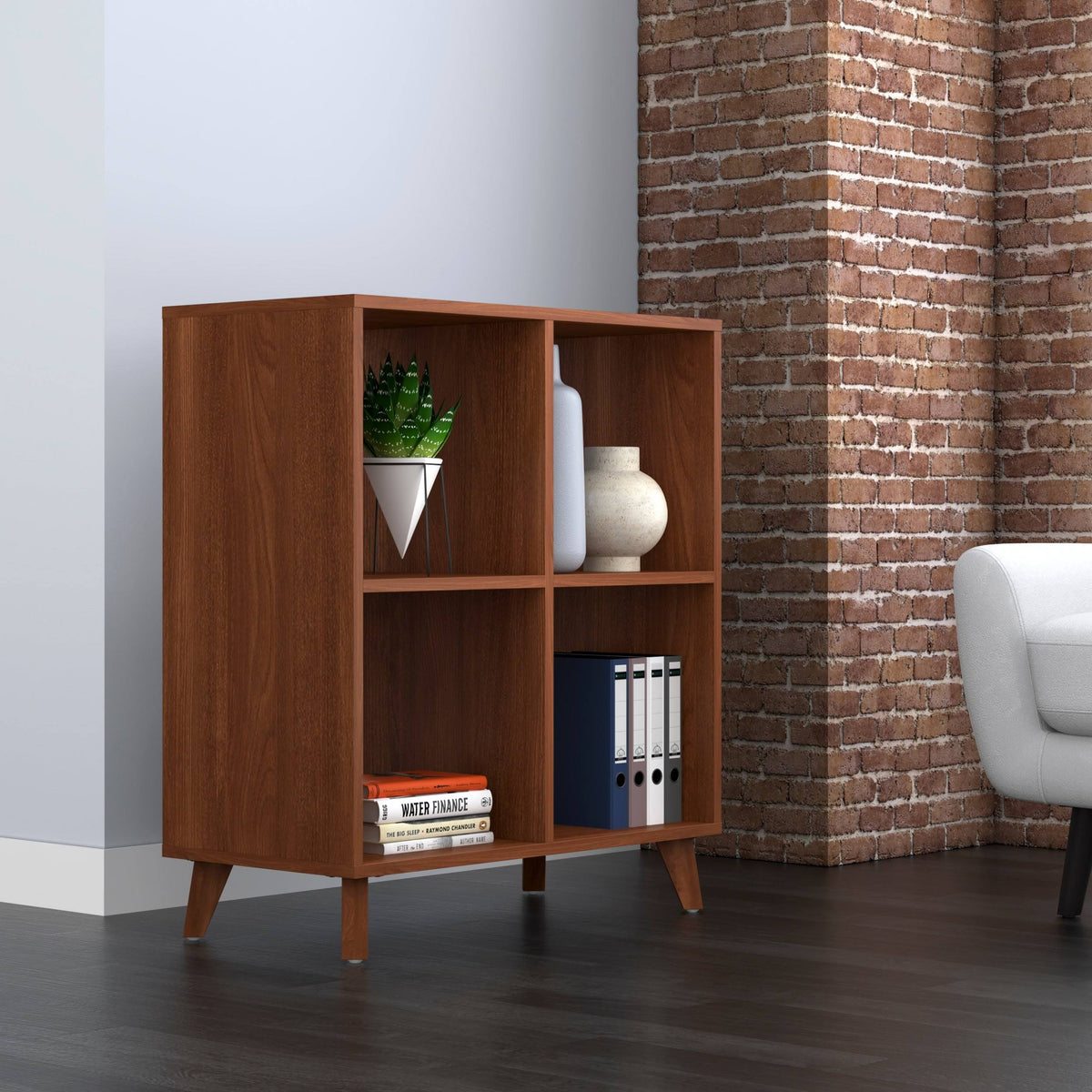 Light Walnut Modern Cube Bookcase B302