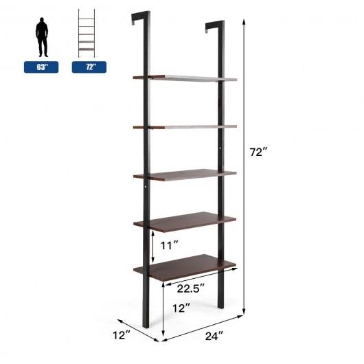 5-Tier Metal Frame Ladder Shelf Brown Z3018