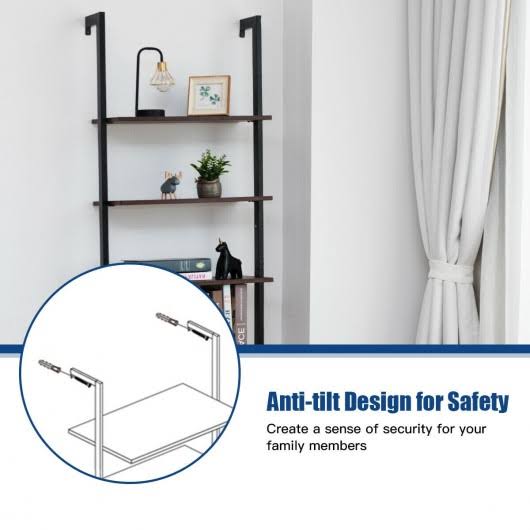 5-Tier Metal Frame Ladder Shelf Brown Z3018