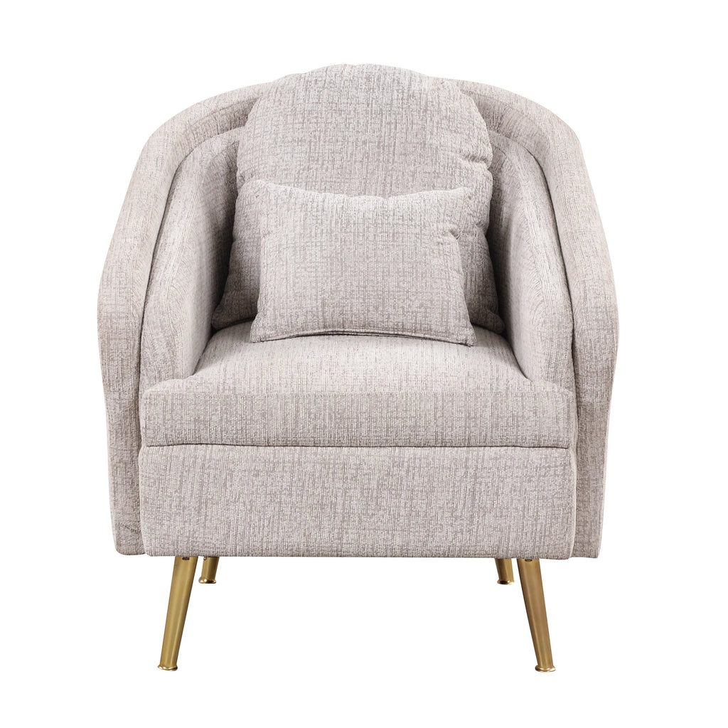 Light Grey Upholstered Accent Chair with Lumbar Pillow and Metal Legs O84157