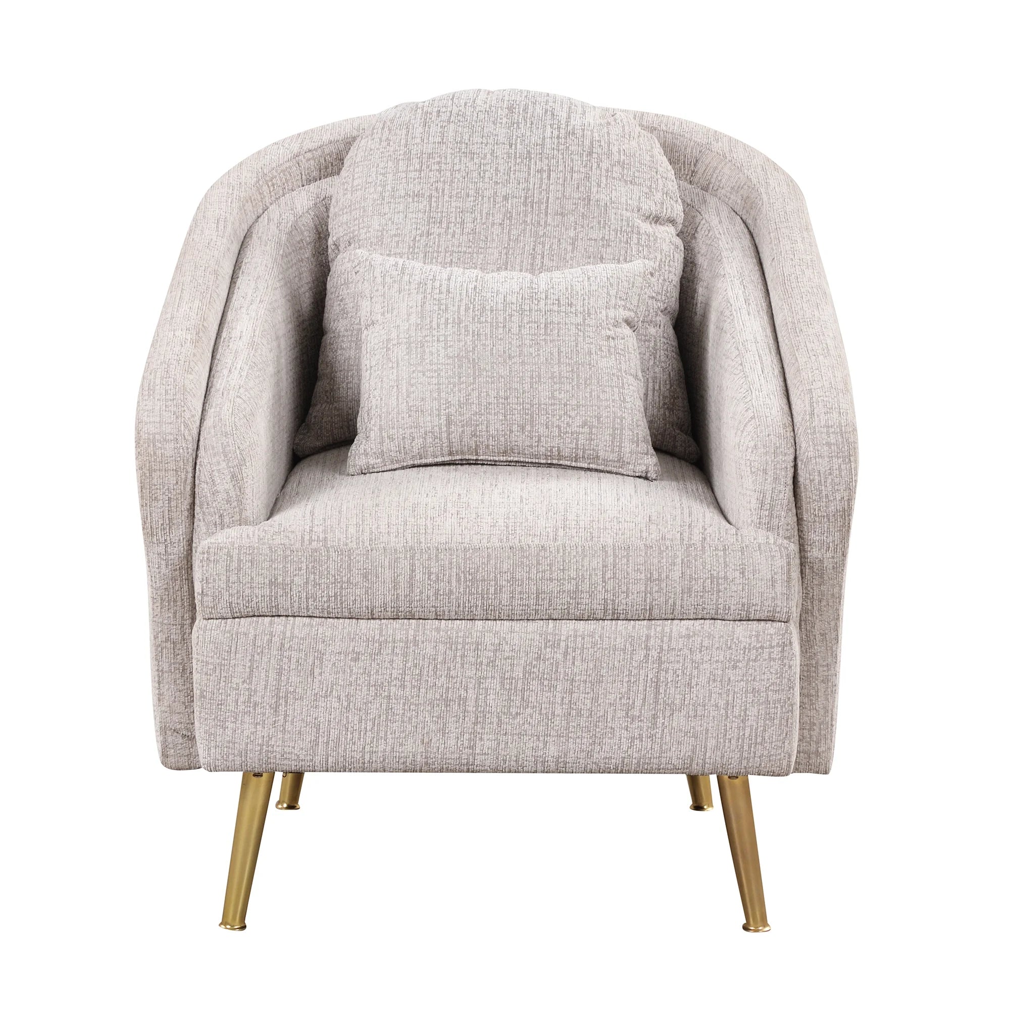 Light Grey Upholstered Accent Chair with Lumbar Pillow and Metal Legs O84157