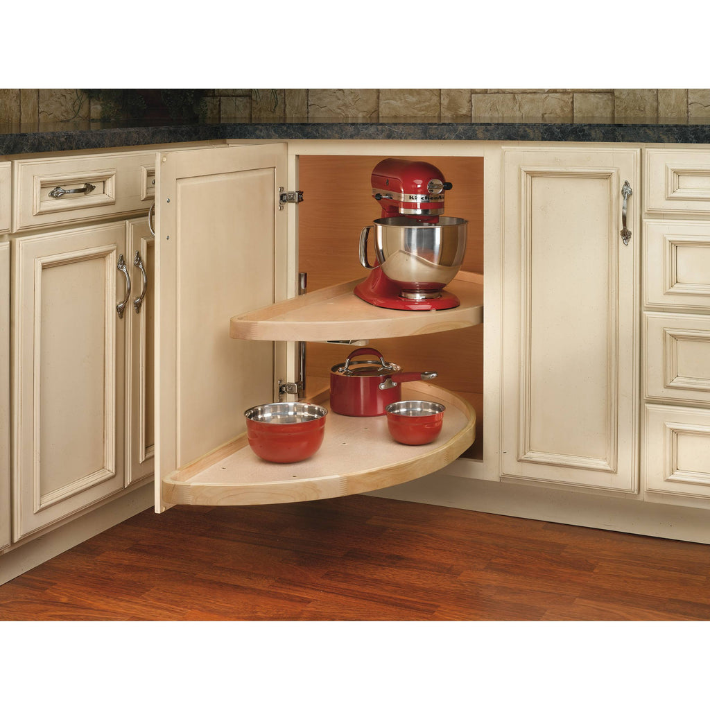 35x22 Natural Wood 2 Shelf Half-Moon Lazy Susan Y24212