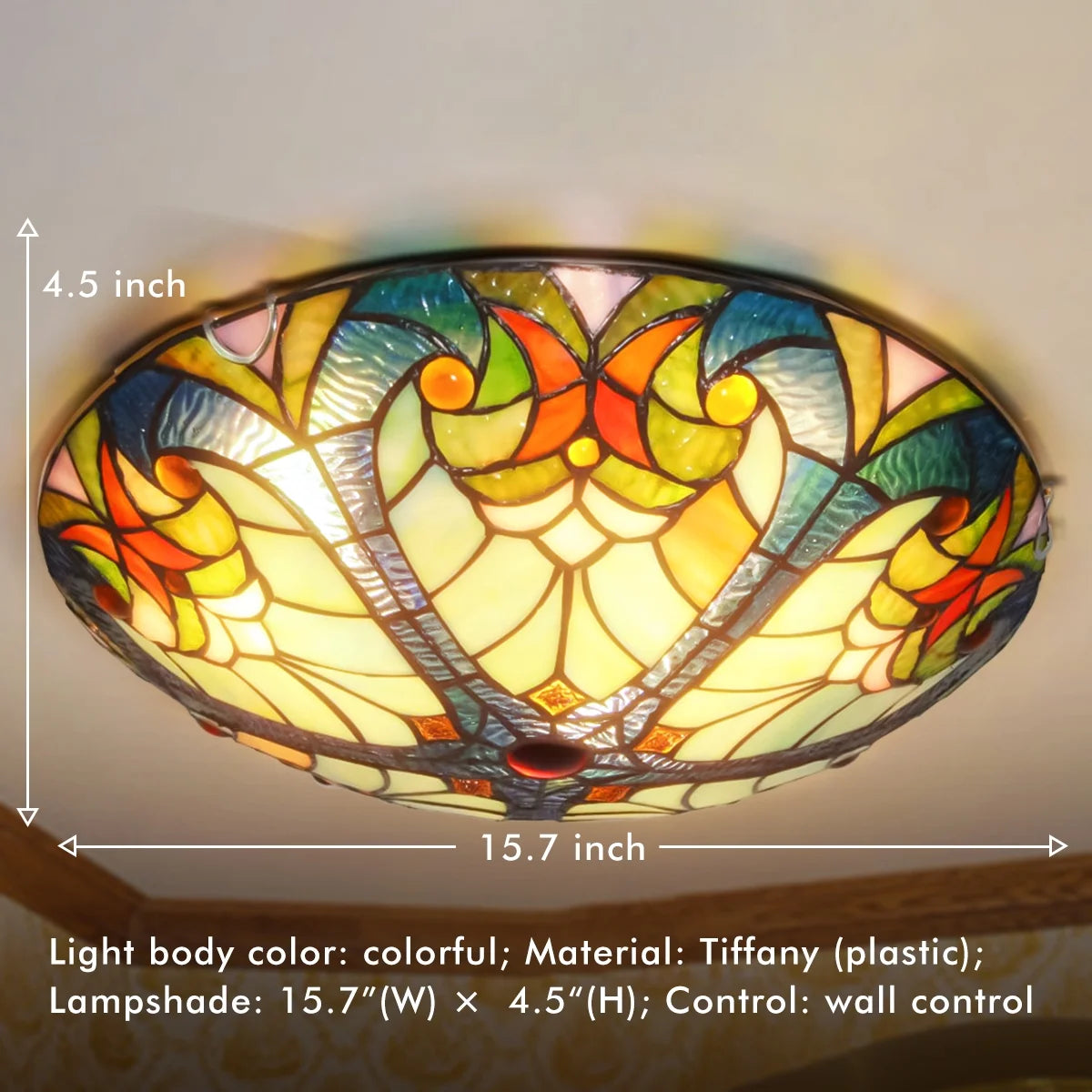 Flush Mount Ceiling Light LED Ceiling Lamp with Tiffany Glass Shade, 3 Light Pendant Light 16" X730383