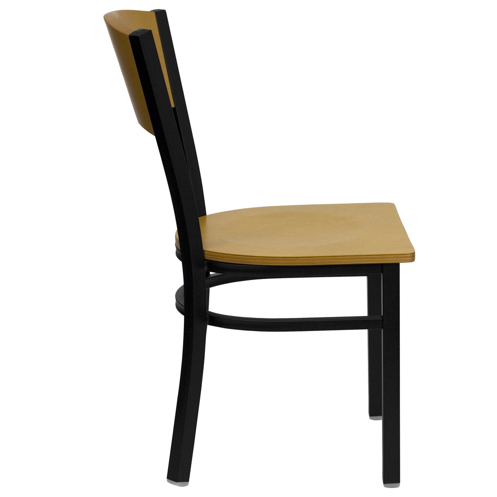 Black Circle Back Metal Restaurant Chair with Natural Wood Back & Seat B3944