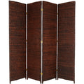 6 ft. Tall Dark Brown 4 Panel Rush Grass Woven Room Divider Z595