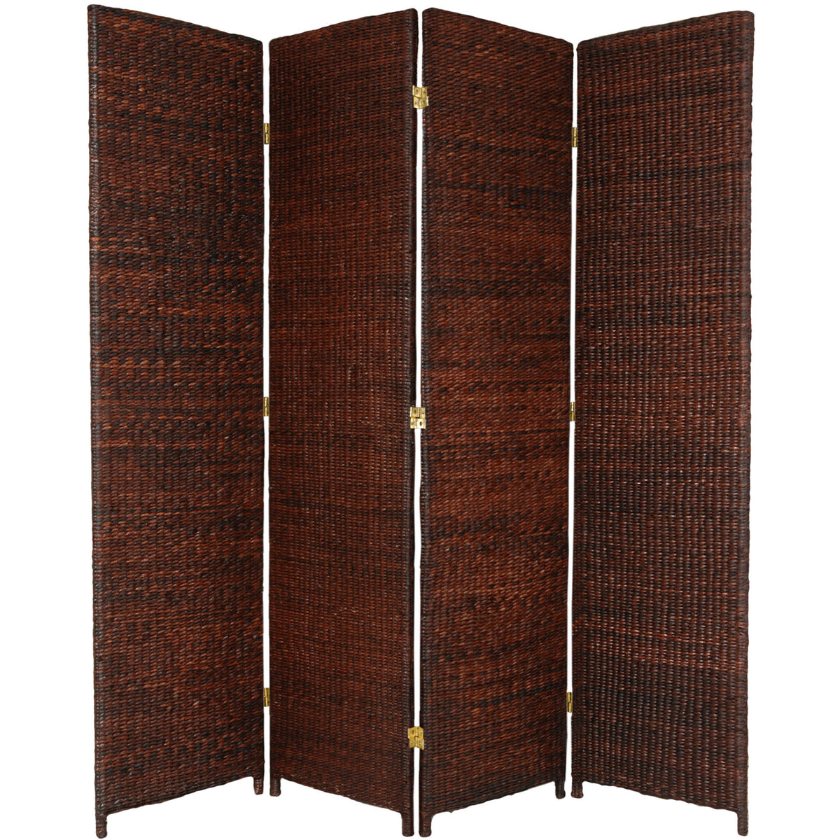 6 ft. Tall Dark Brown 4 Panel Rush Grass Woven Room Divider Z595